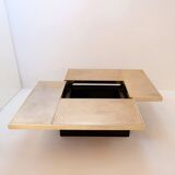 Vintage Belgo Chrome sliding coffee table with hidden bar - 1970s