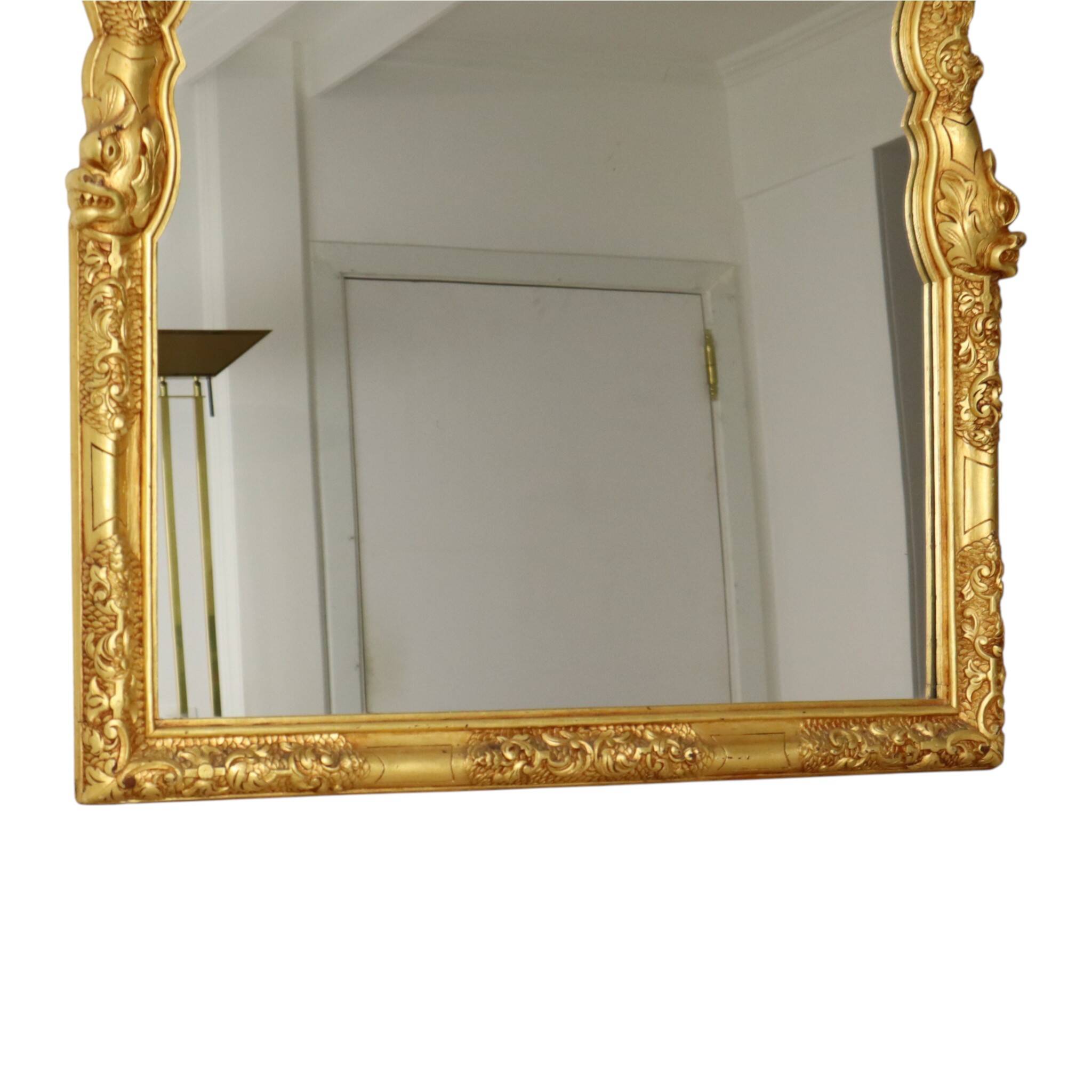 Large Classic Wooden Mirror, Rococo Style Chinoiserie, 124 cm