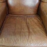 Cowhide Leather Wingback Chair in Light Cognac Color