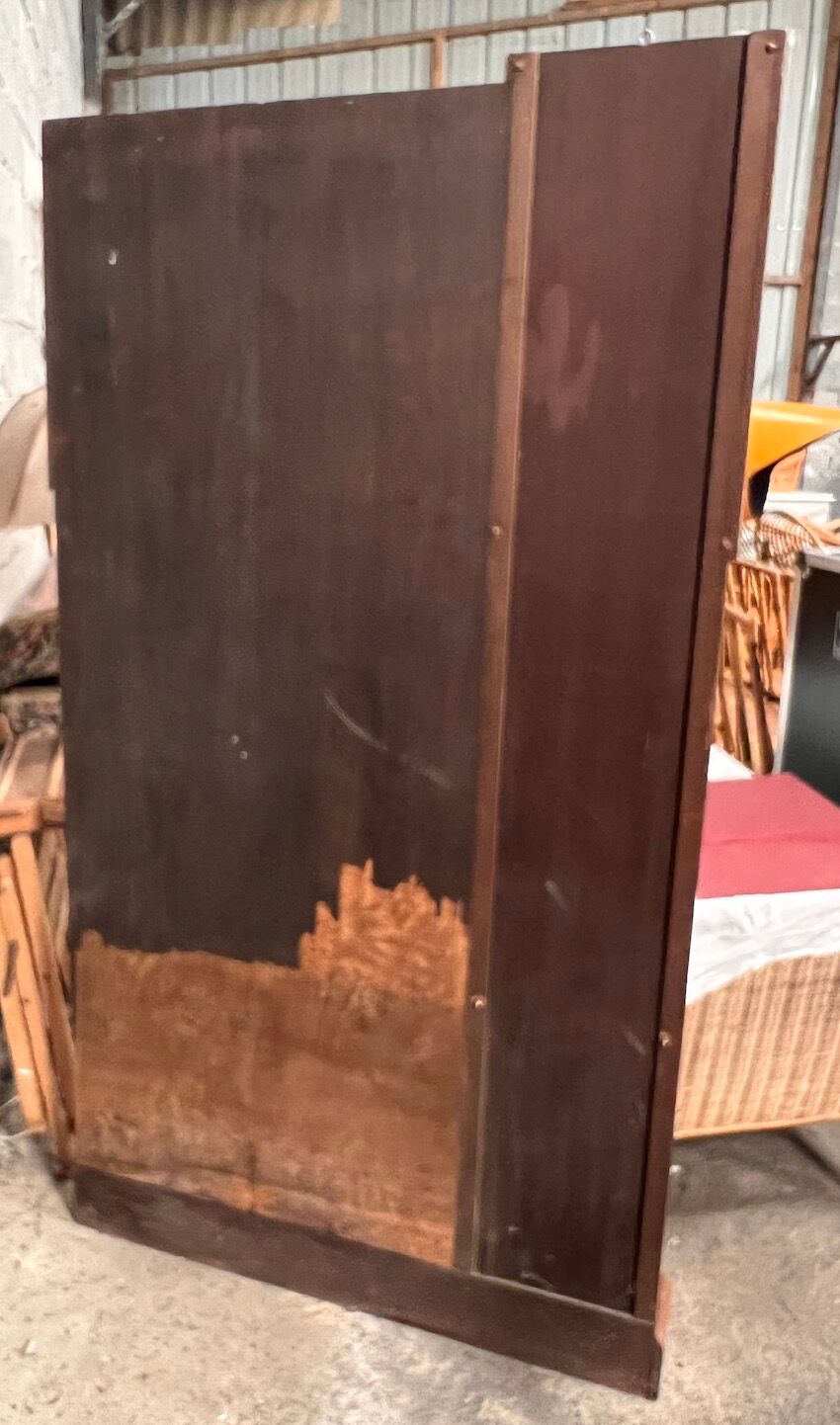 Art deco entrance wardrobe in mahogany veneer with 6 partères, double rod and mirror - 1940