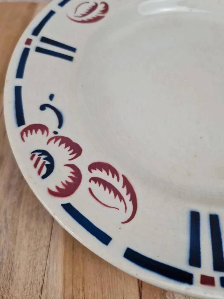 Antique Gien footed compote – Blue & red floral decoration