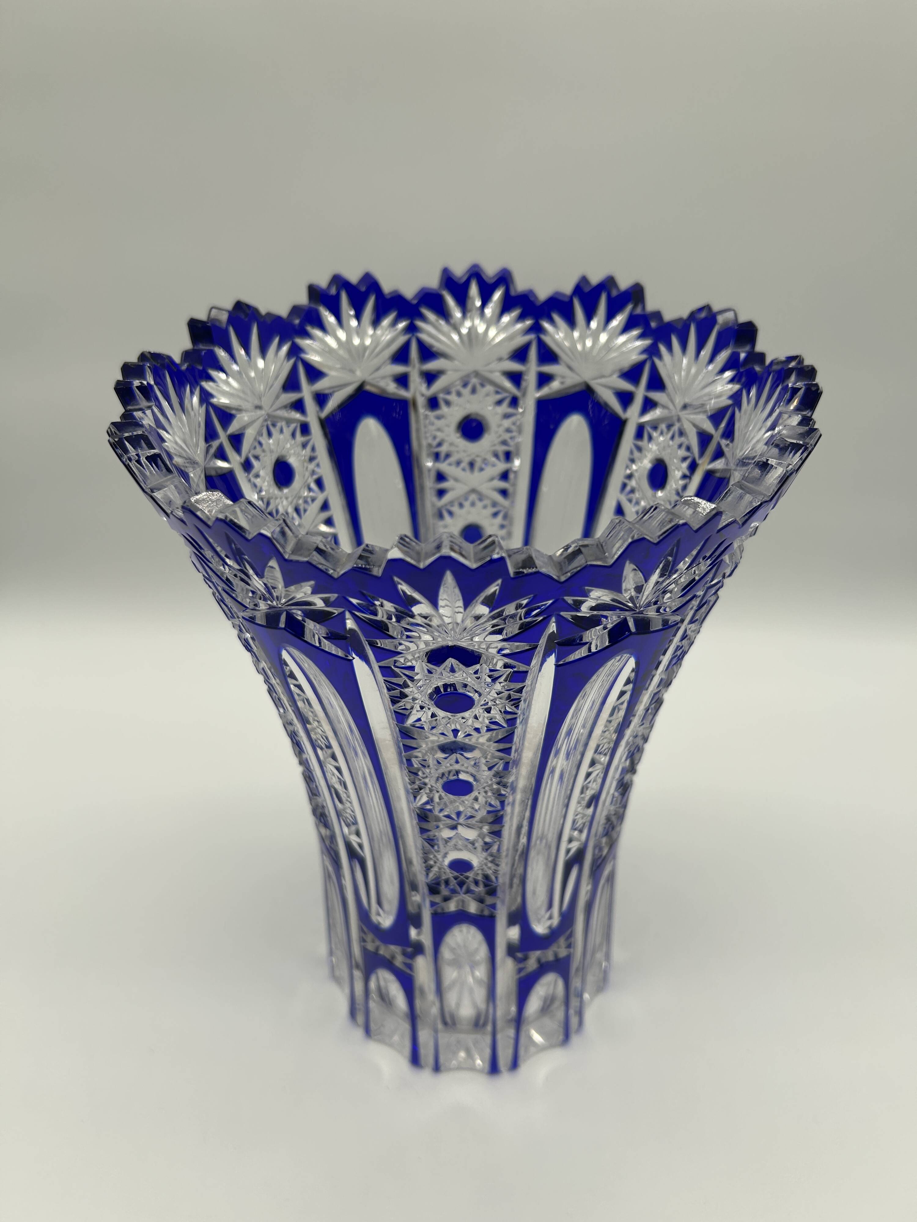 Superb richly cut Bohemian crystal vase