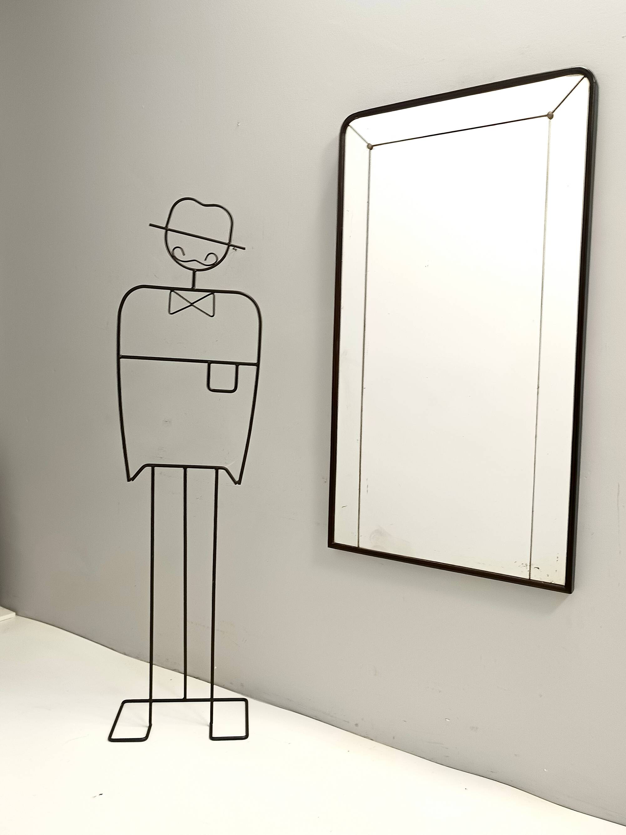 Art Deco Rectangular Wall Mirror with Black Beech Frame, Italy