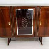 Attributed Gio Ponti Mid-Century Italian Mahogany and Brass Bar Cabinet, 50