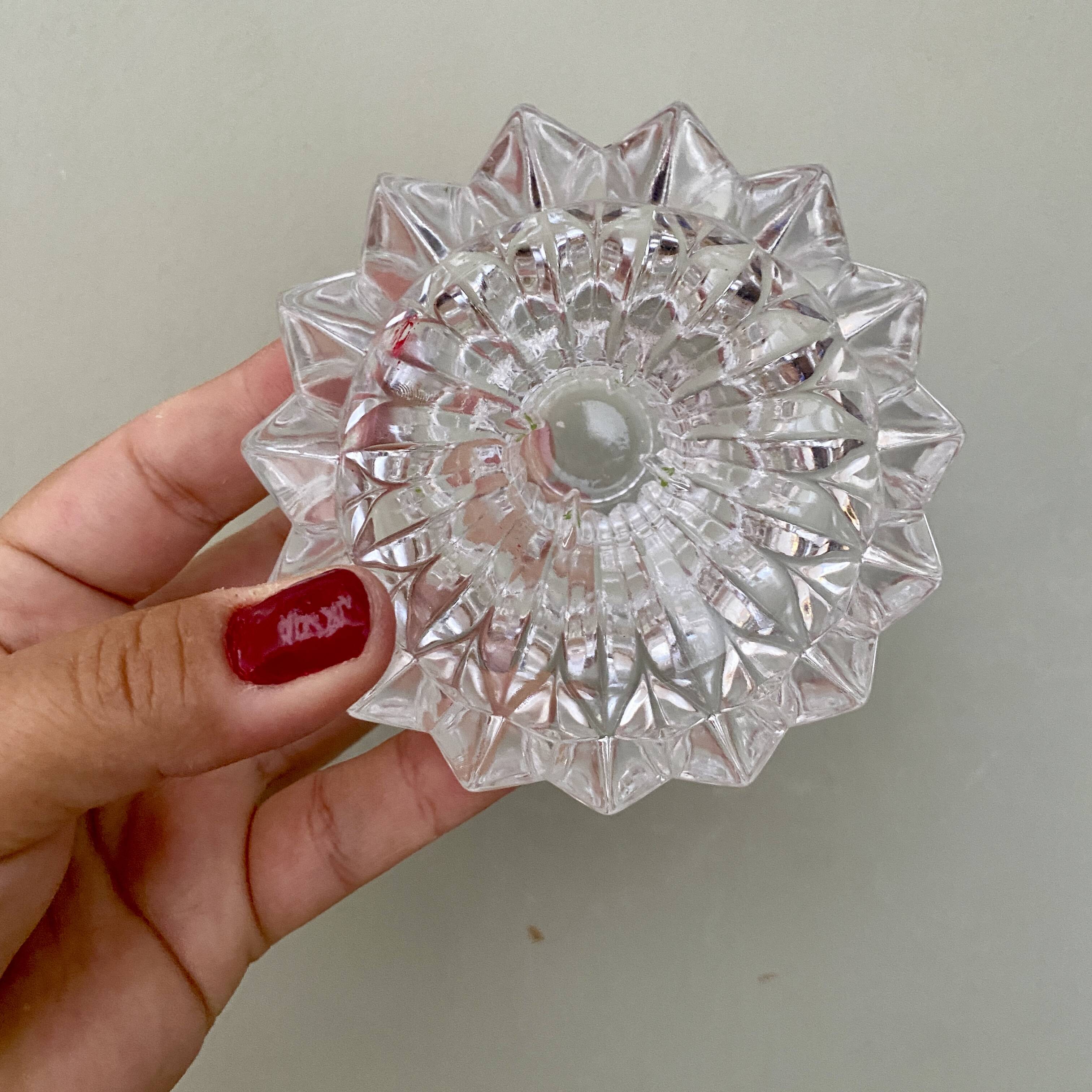 Set of 2 vintage molded glass candle holders