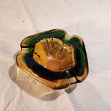 Murano green and yellow blown glass ashtray, 1970