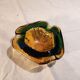 Murano green and yellow blown glass ashtray, 1970