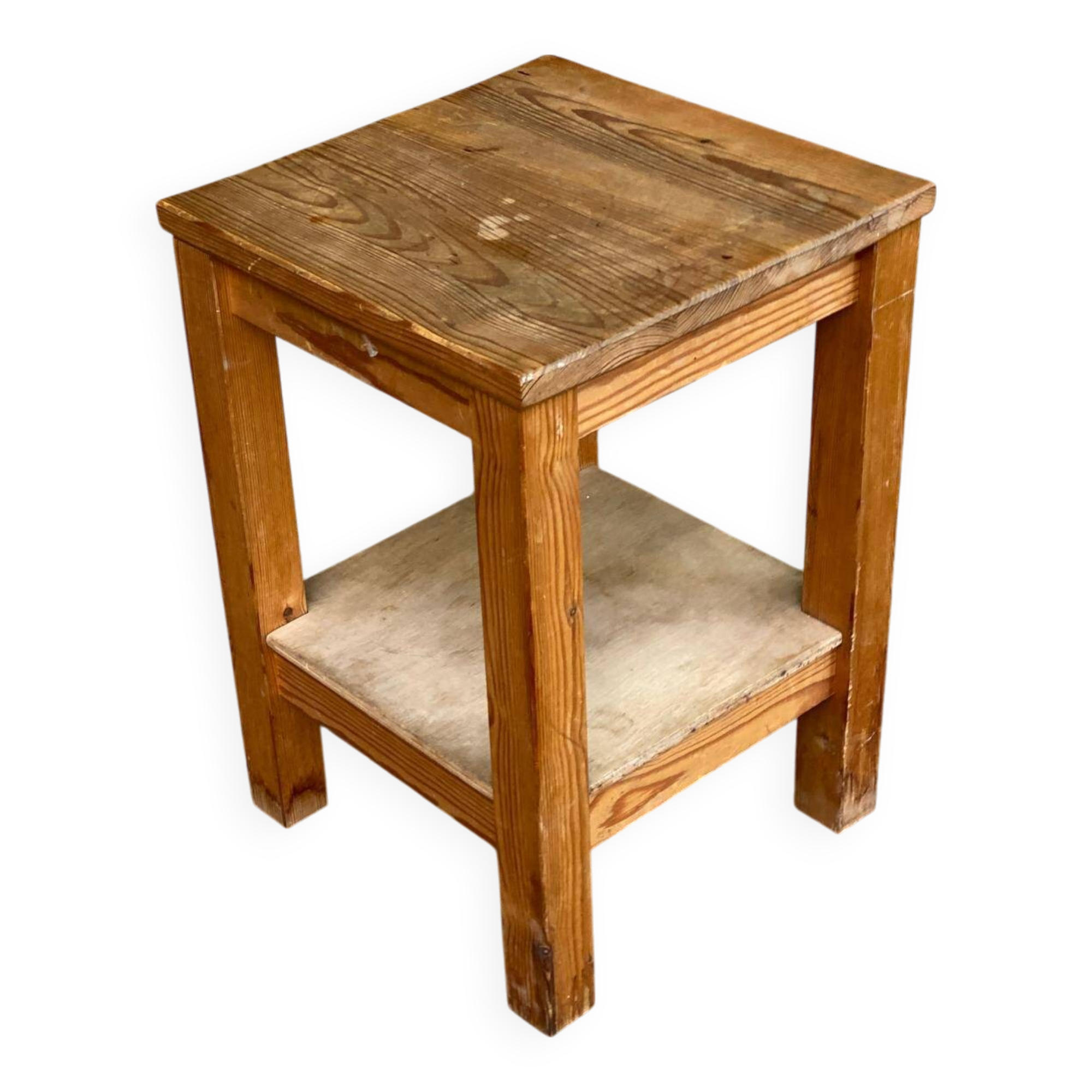 Vintage solid wood square farmhouse stool