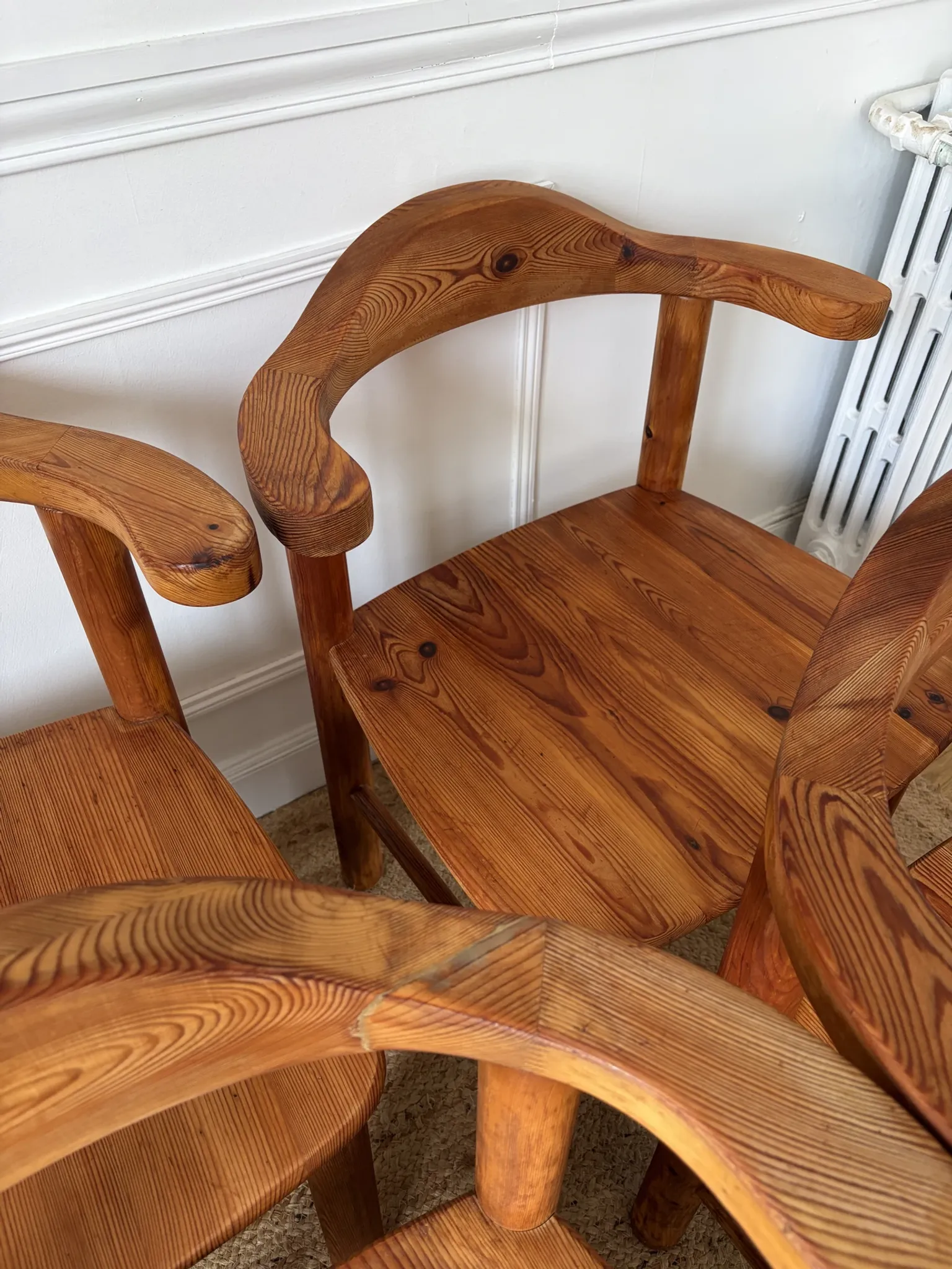 4 pine armchairs from the 1970s