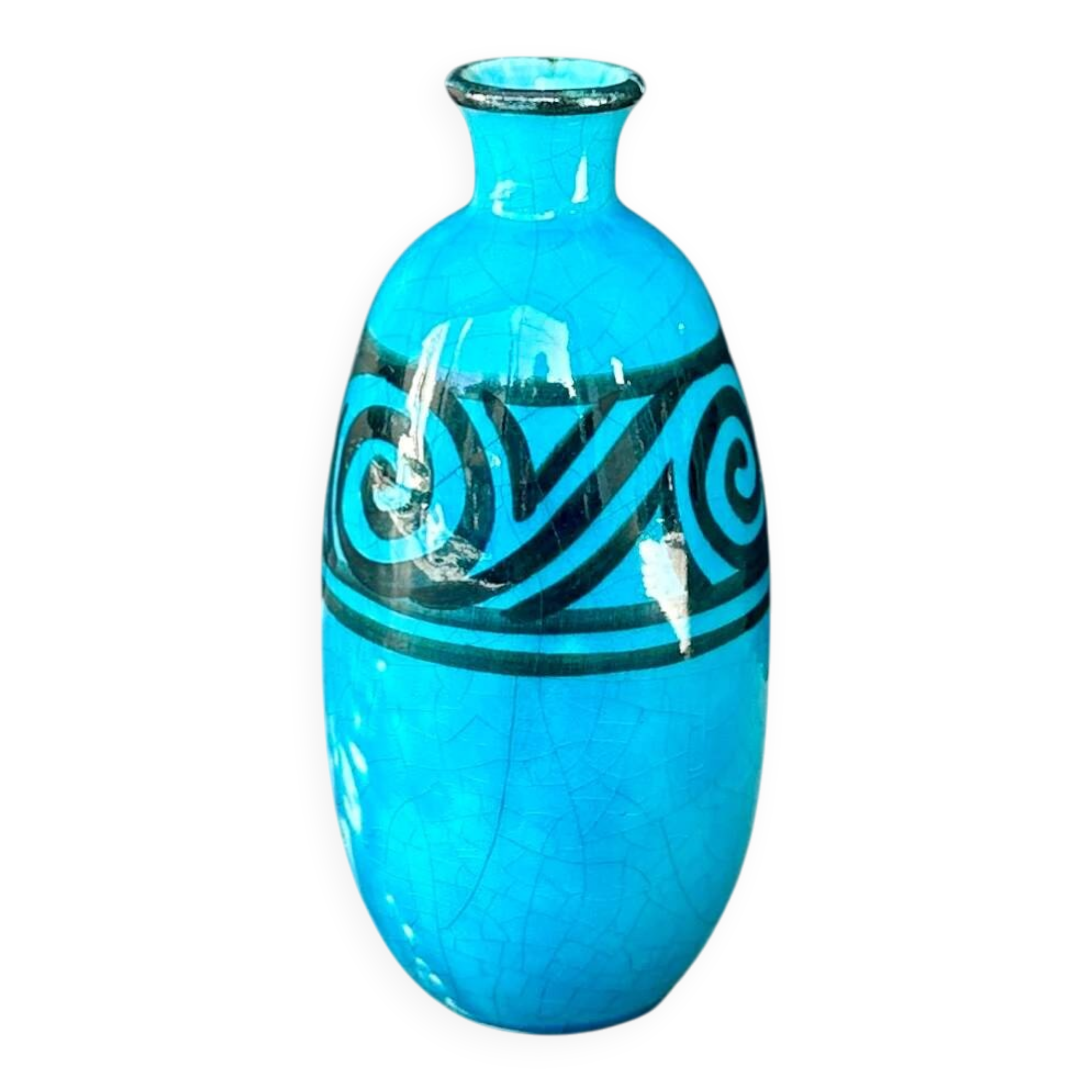 Ovoid ceramic vase with cracked blue glaze – Edmond Lachenal - Art Deco