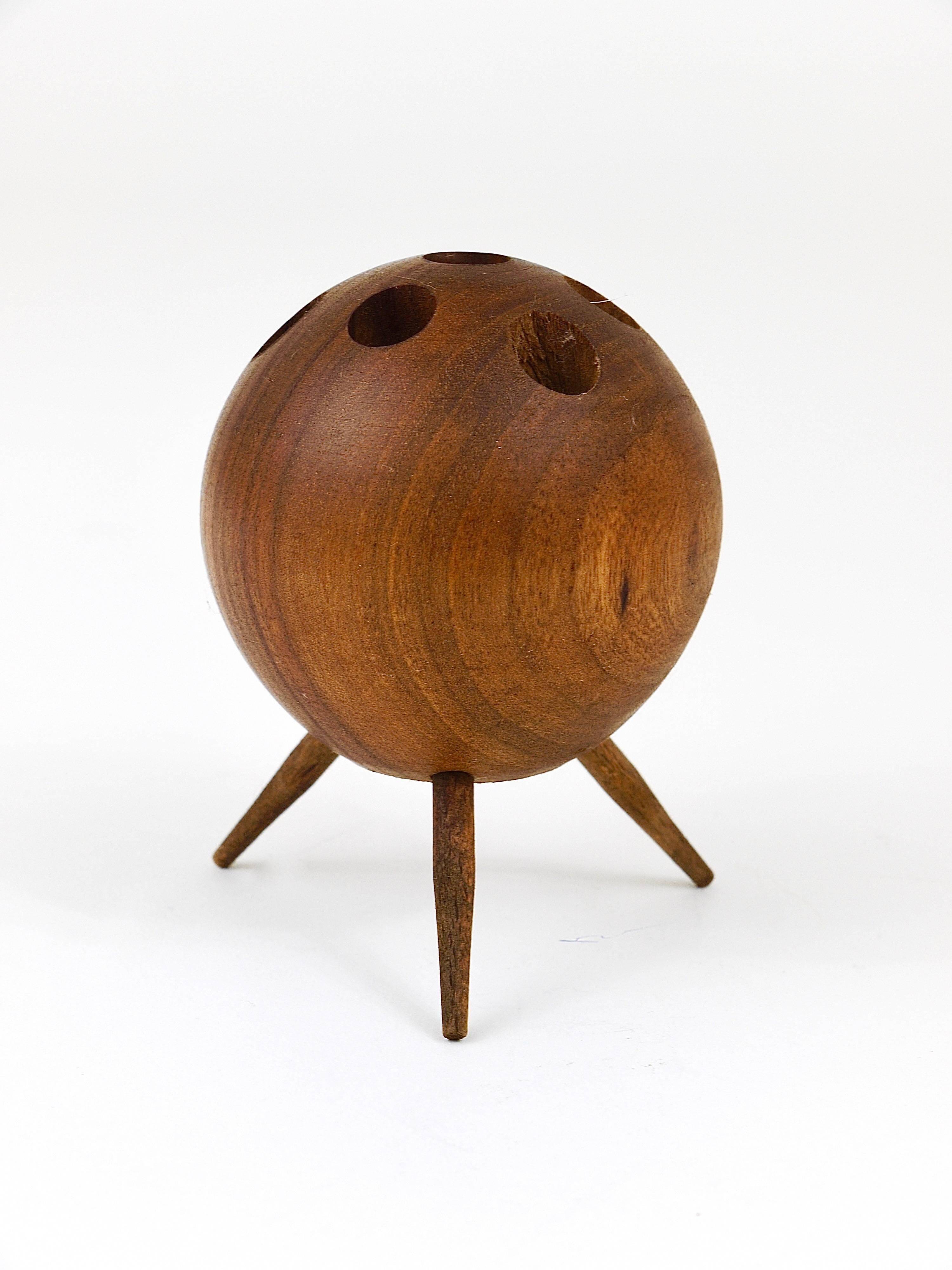 Tripod chandelier ball by Carl Aubock in walnut, Austria, 1950s.
