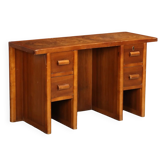 Vintage desk from the 1940s with side drawers in walnut, Italy.