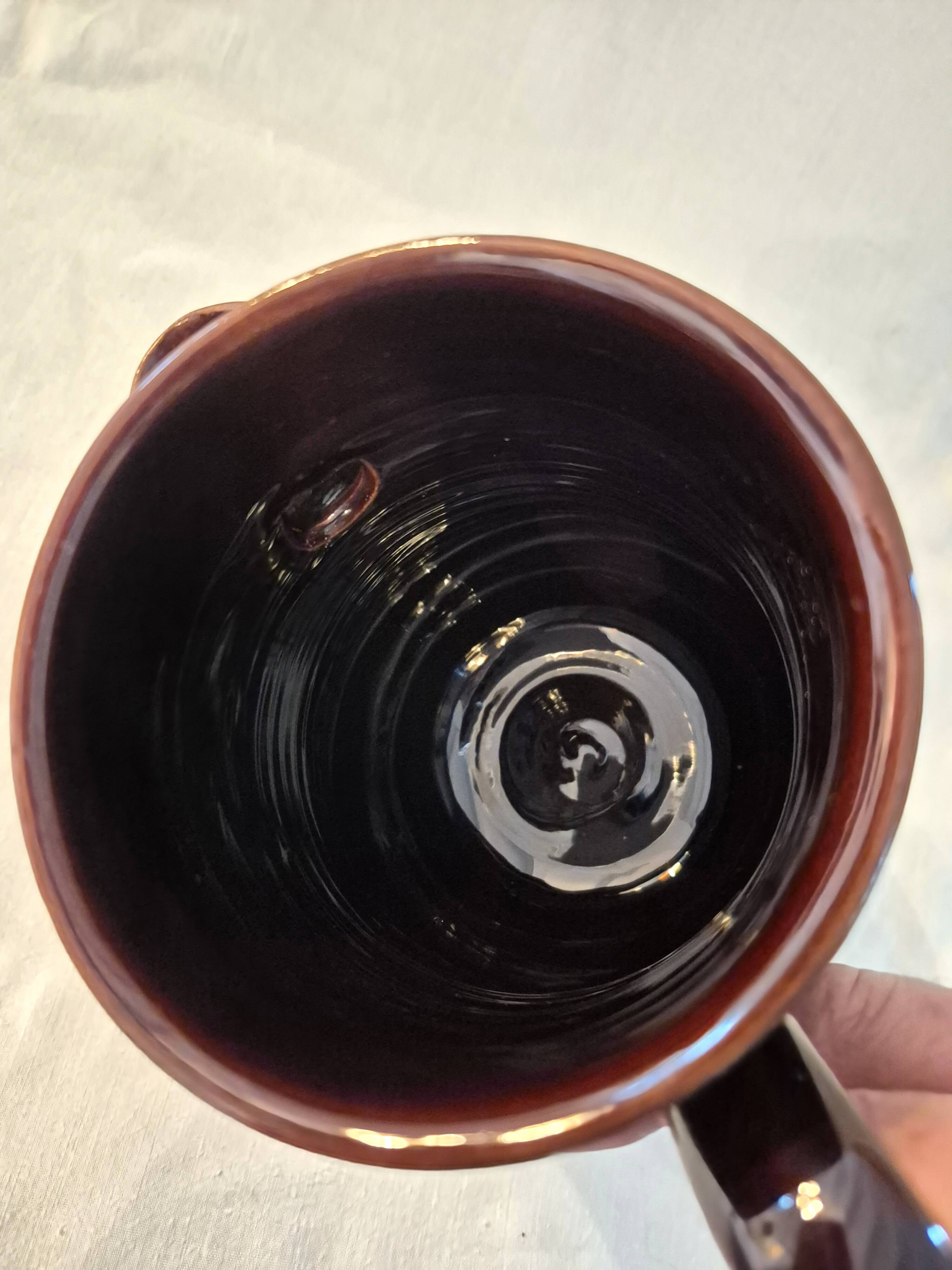 Vallauris ceramic coffee pot with brown and pink glaze A152-1