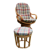 Swivel rattan armchair with matching ottoman