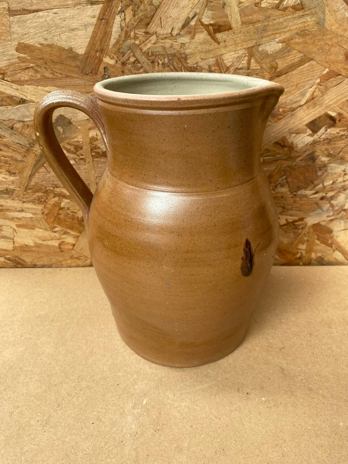 Antique pitcher 5 liters stoneware brown beige white interior vintage