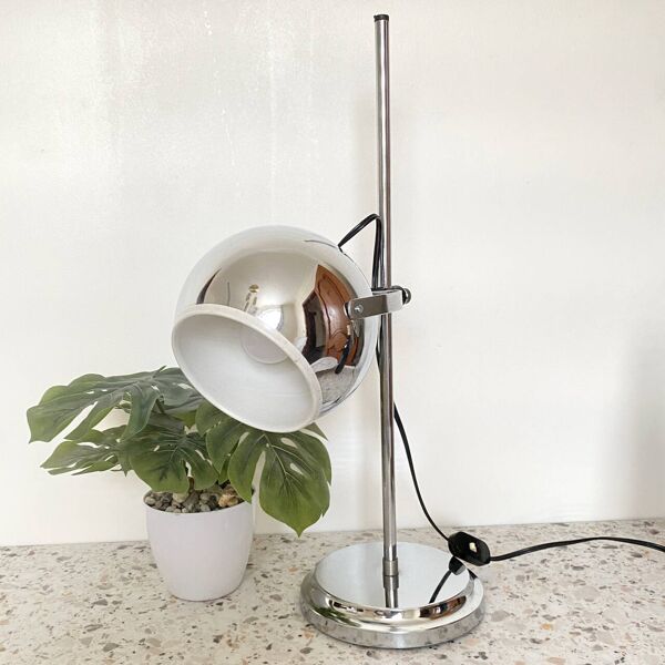 Lampe de bureau globe oculaire chromée style Goffredo Reggiani - ère spatiale années 1960
