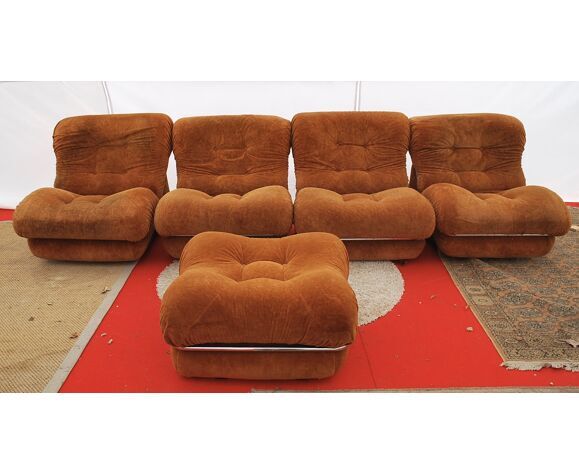 Set de 4 fauteuils vintage et pouf vintage