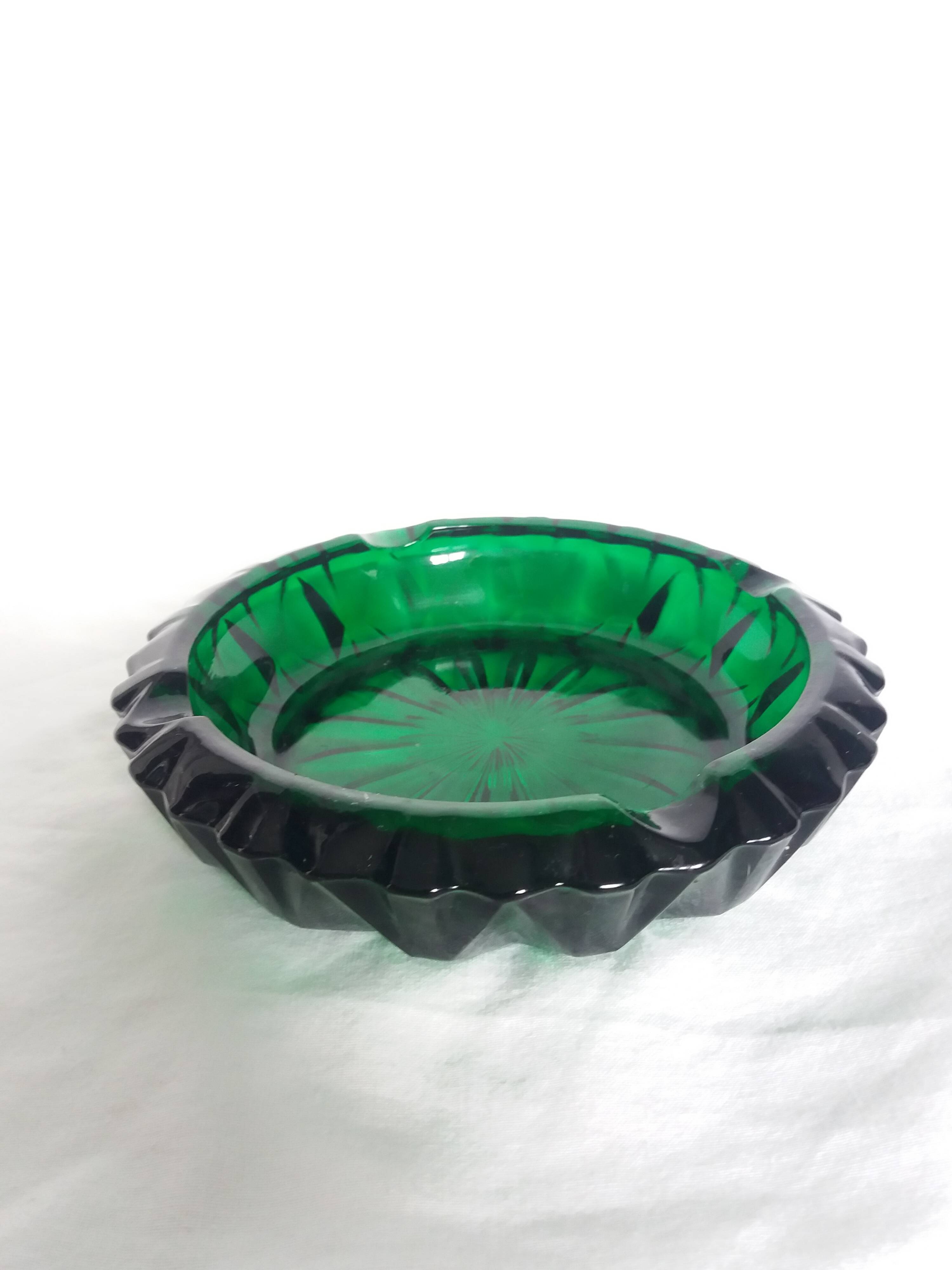 Green glass ashtray