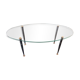 Table basse 1950 ovale en verre acier et laiton