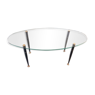1950 oval coffee table in steel and brass glass