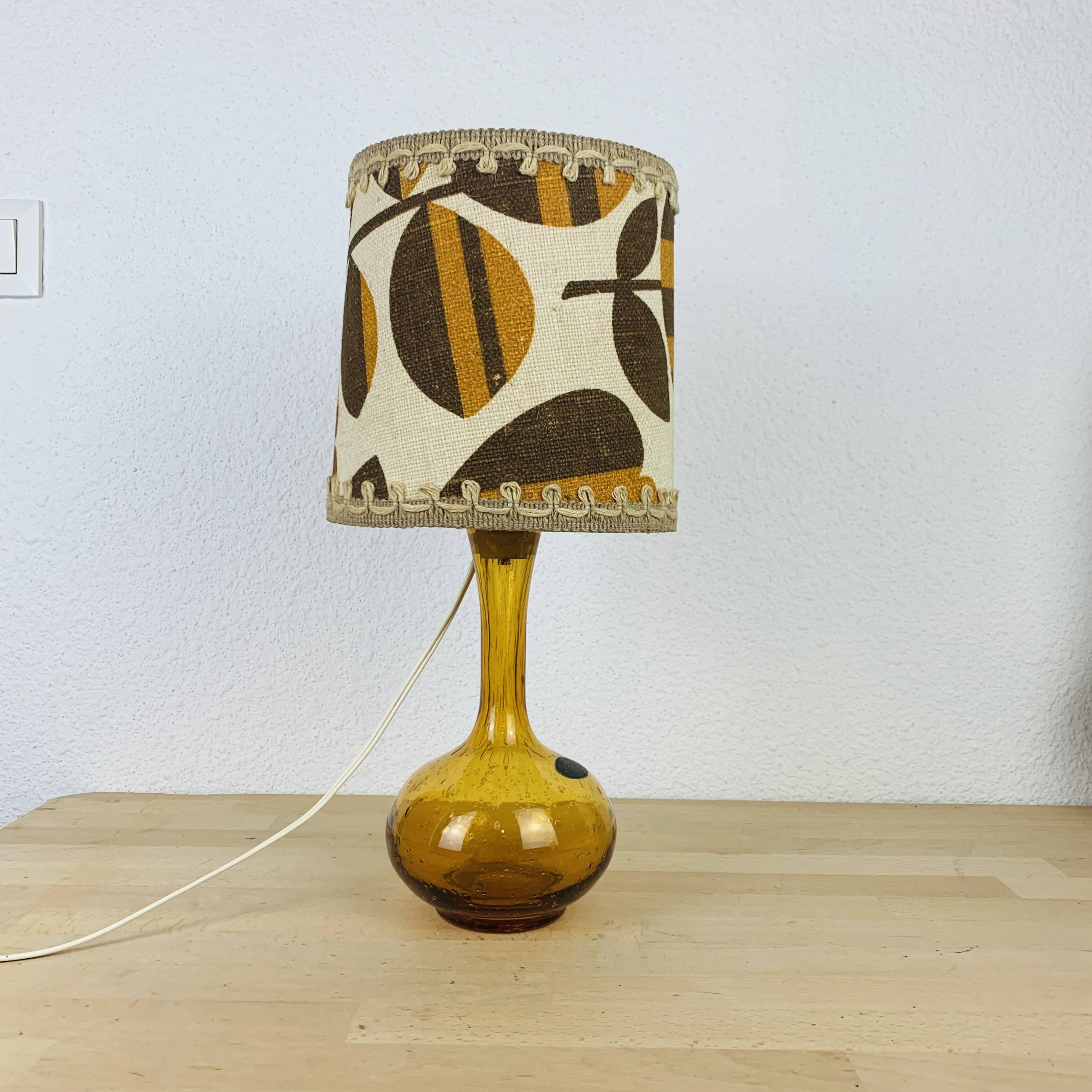 Amber bubble glass bottle lamp from the 70s