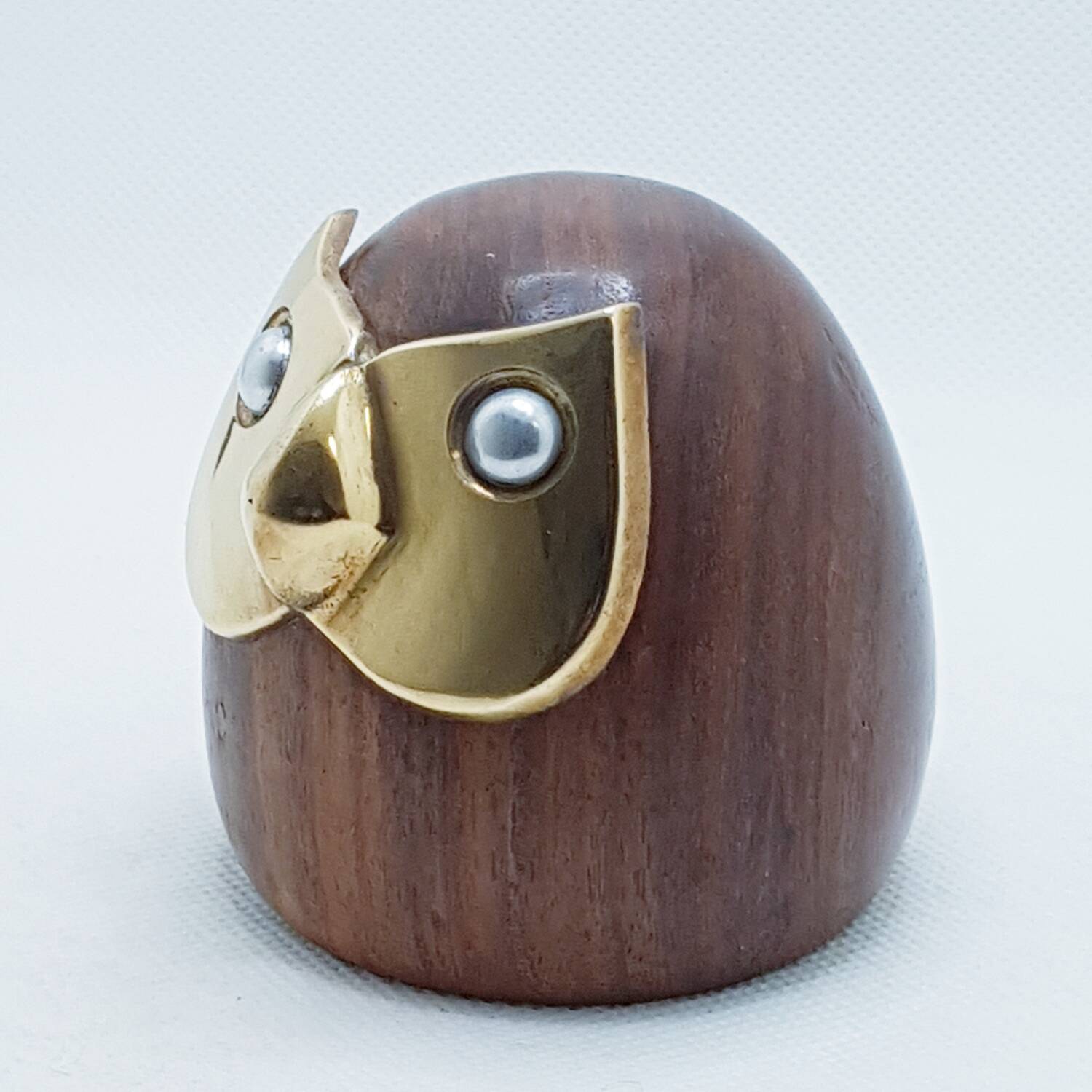 Solid wood & brass owl paperweight