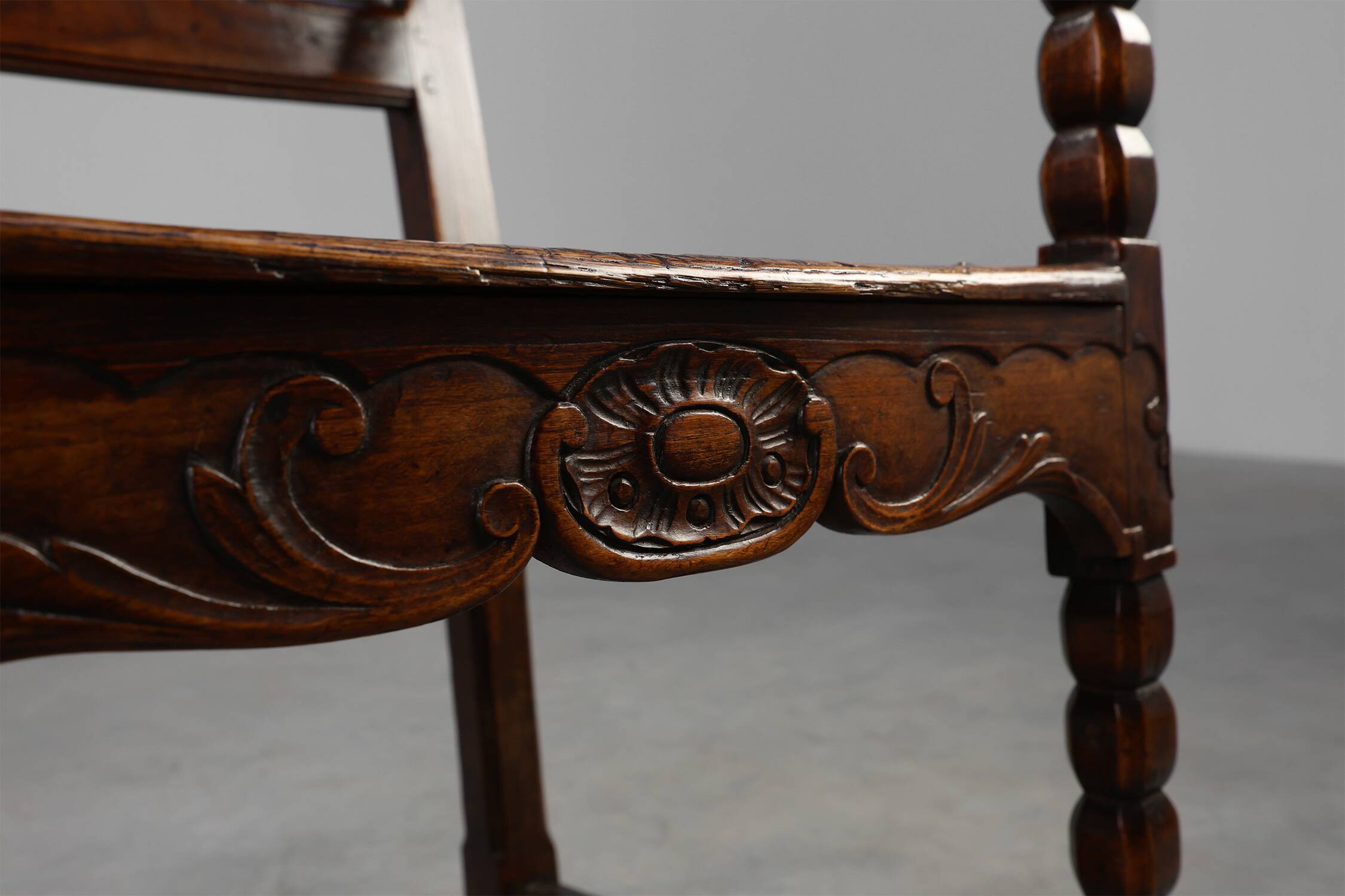 18th Century Liège Armchair in hand carved Oak, Belgium