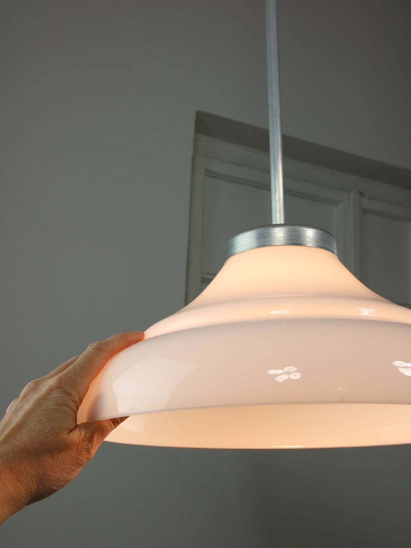 Mid-century Italian Aluminum and Glass Pendant Lamp