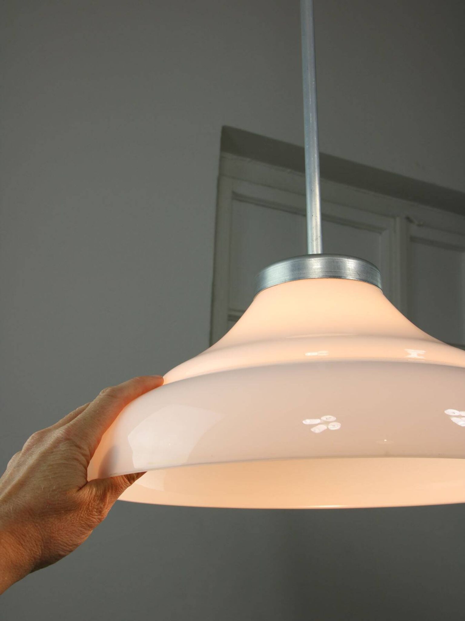 Mid-century Italian Aluminum and Glass Pendant Lamp