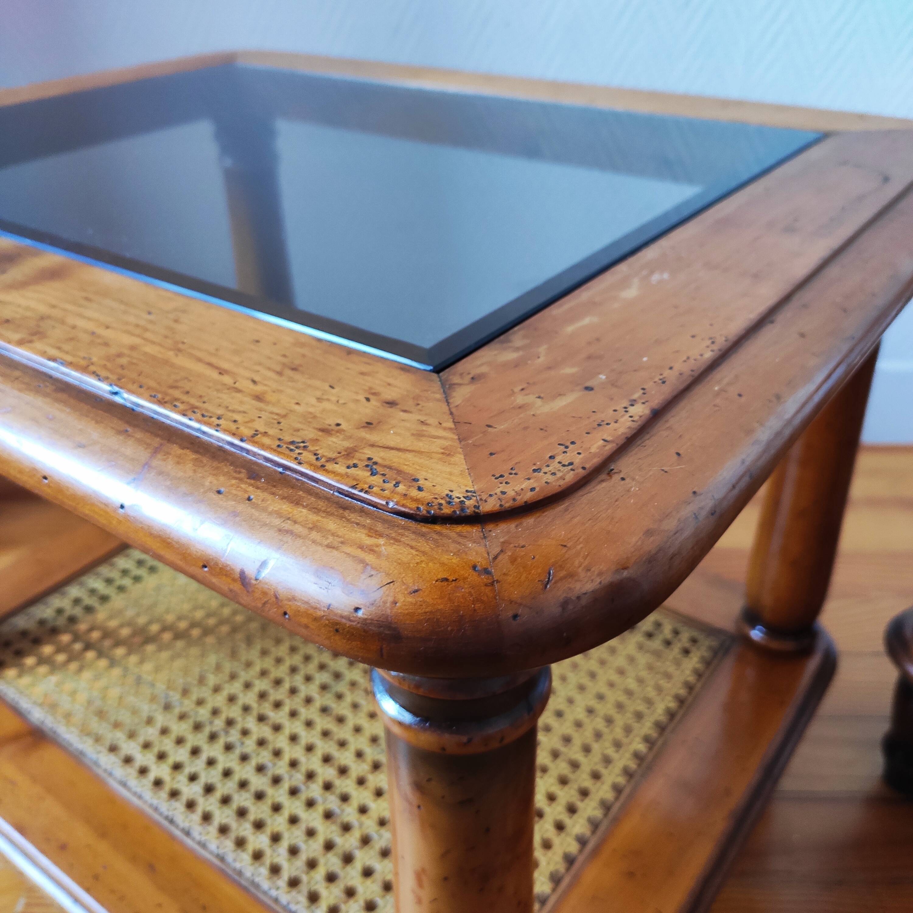 Pair of wooden and cane sofa ends