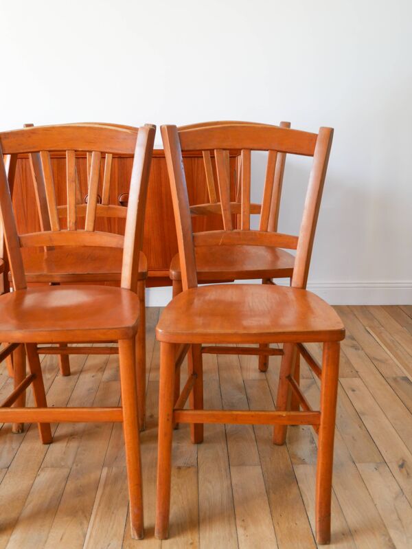Ensemble de 6 chaises bistrot en bois Luterma 1950