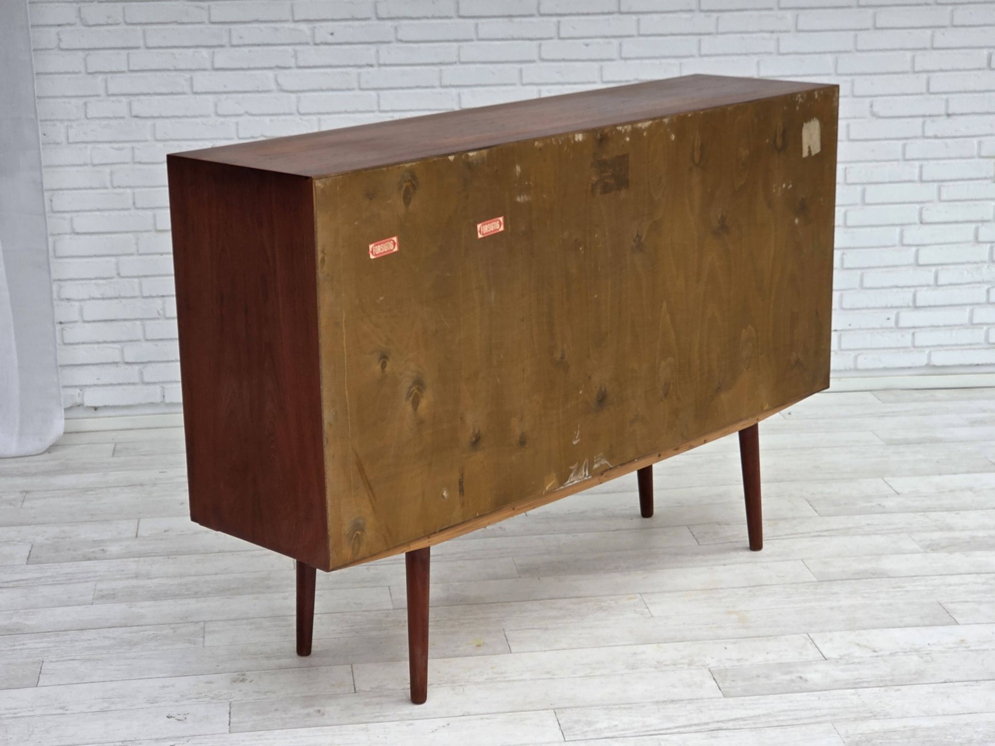 1960s, Danish chest of drawers, teak wood, mirror inside, sliding doors.