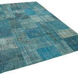 Handwoven anatolian contemporary 200 cm x 297 cm blue patchwork carpet