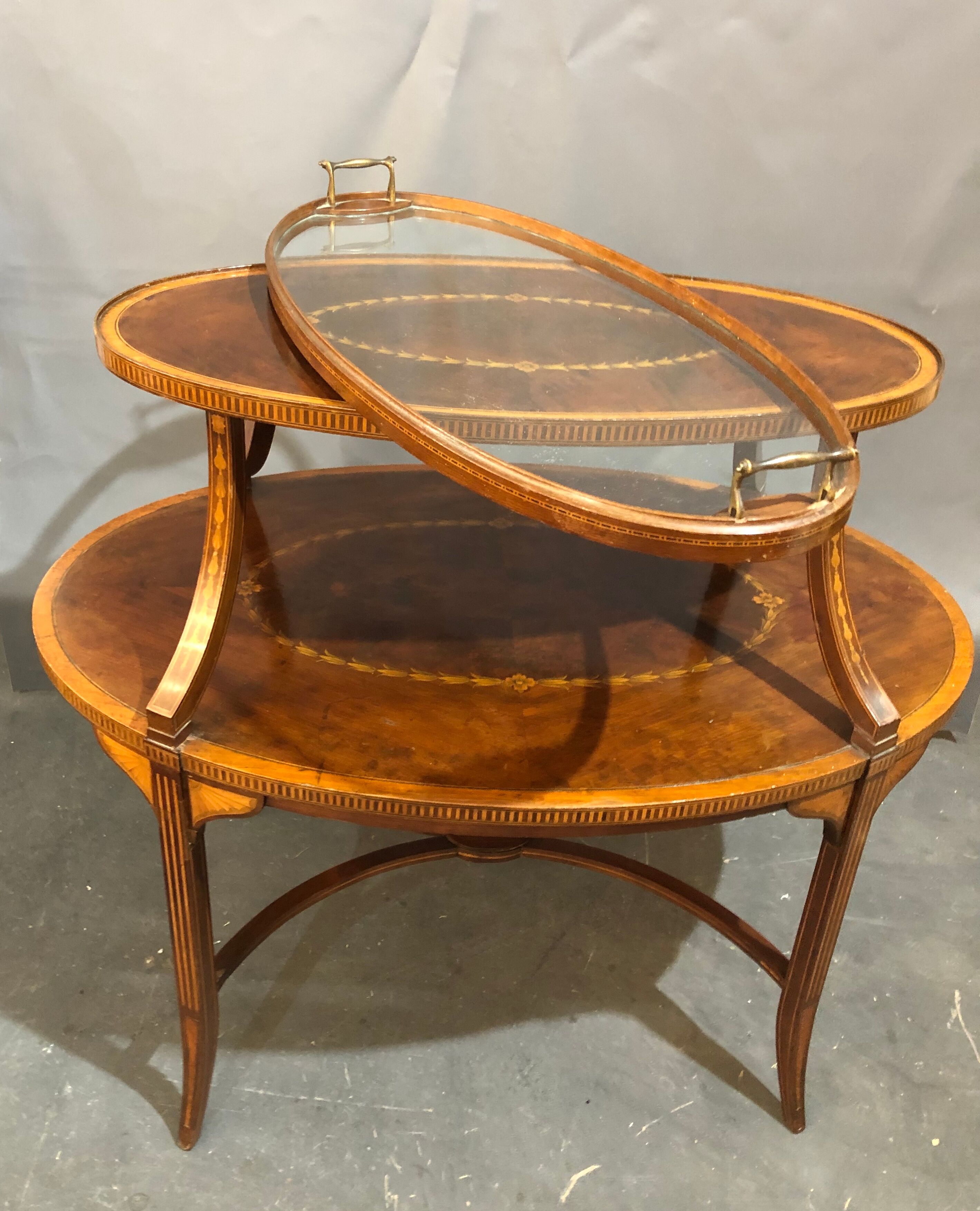 Old-fashioned tea table, 1920 in marquetry