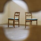 1960s Danish brutalist oak Razorblade dining chairs attributed to Henning Kjærnulf