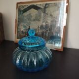 Blue blown glass candy box