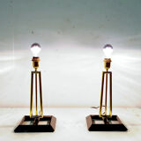 Ensemble de deux lampes de table sculpturales en laiton Hollywood Regency, années 1970