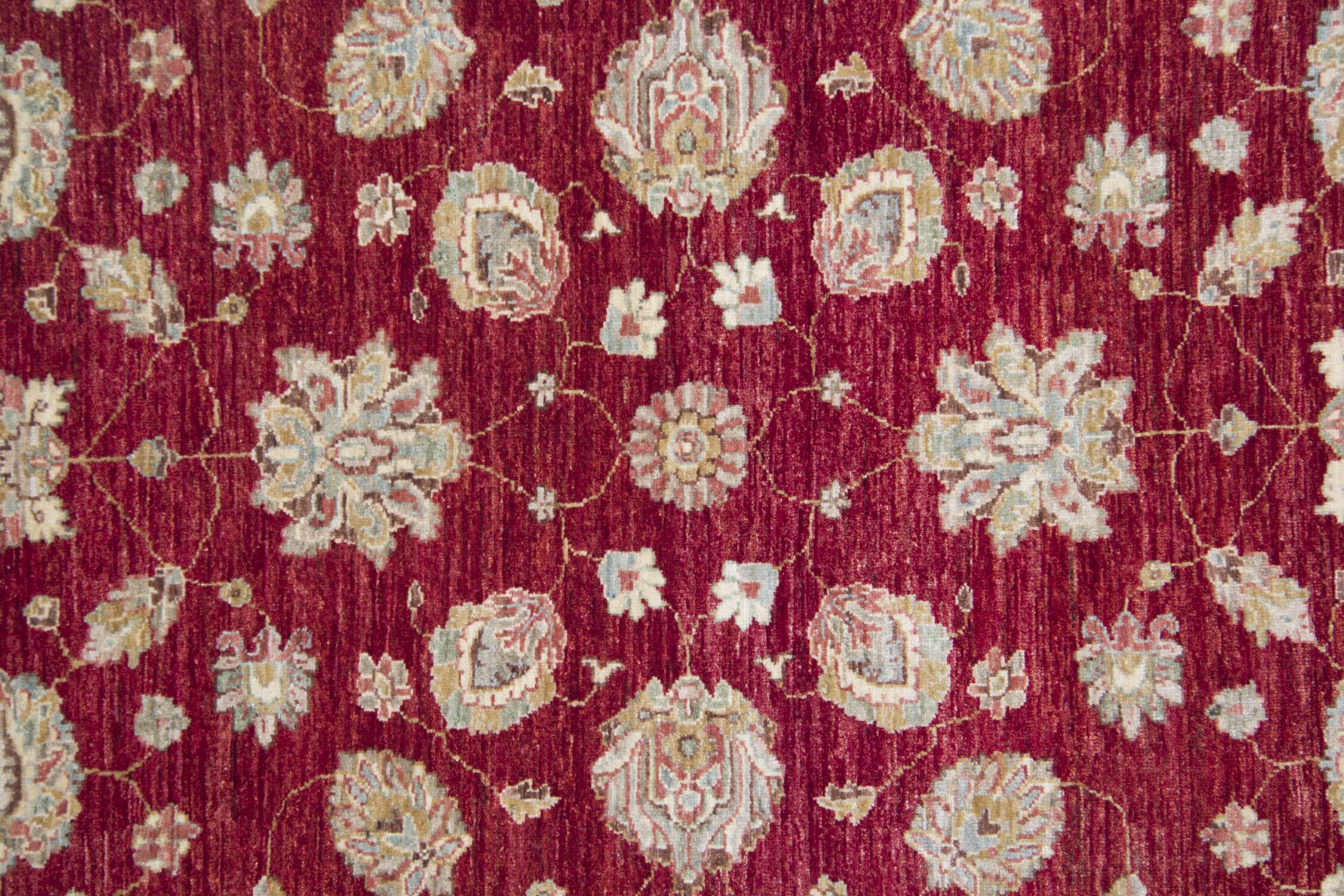 Tapis Zeigler en laine rouge fait main, motif floral, pour salon et séjour, 144 x 190 cm