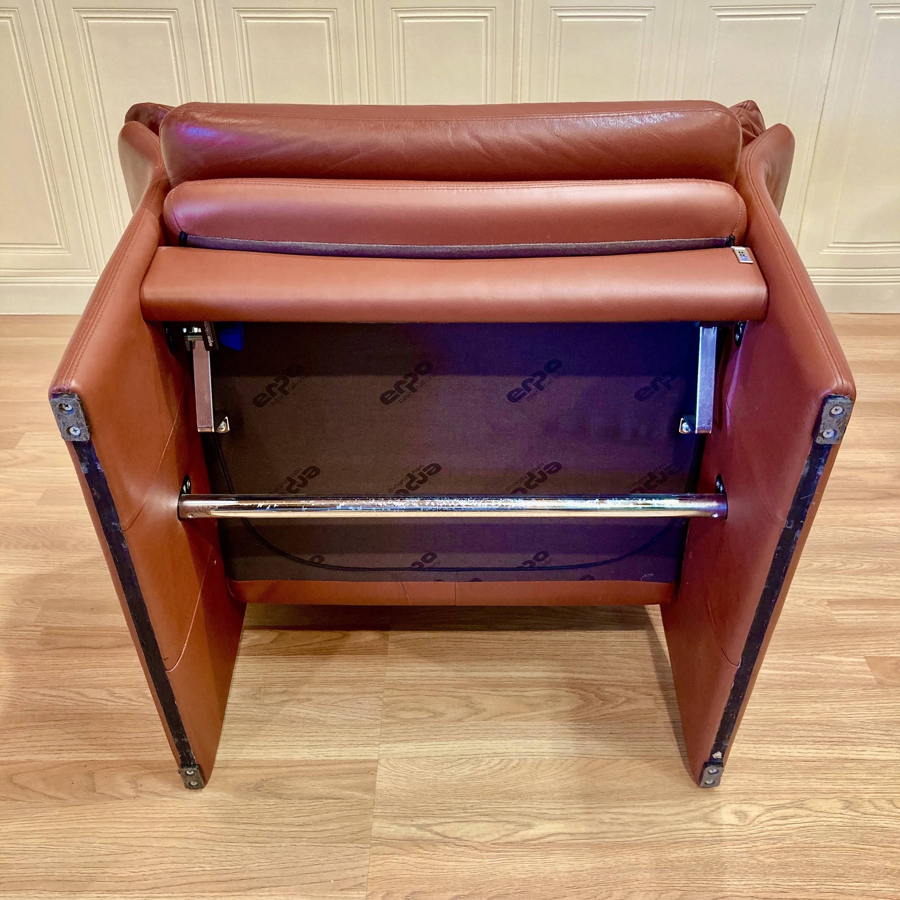 Pair of "Erpo" designer adjustable leather armchairs.