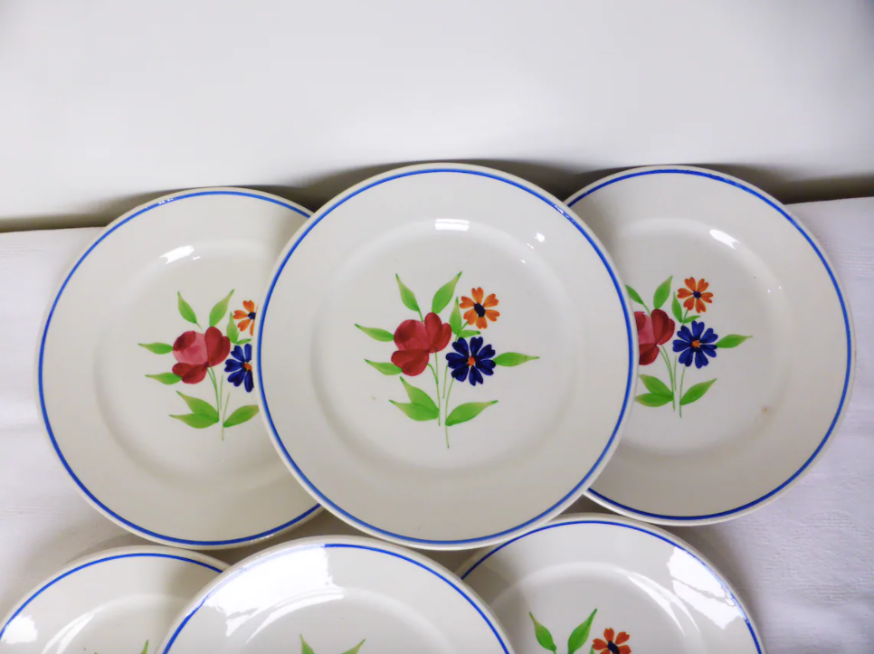 Set of 6 vintage Badonviller porcelain dessert plates