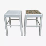 Pair of wooden stools, white patina, circa 1950