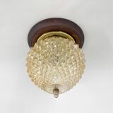 Mid-century wood & glass flush mount, 1960's