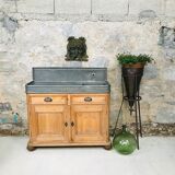 Ancien meuble vasque evier bois zinc 19ème