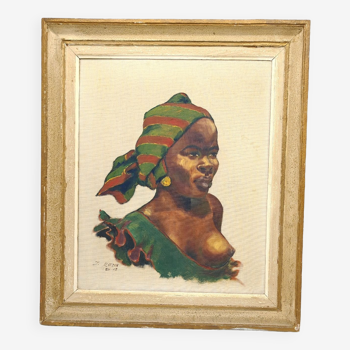 Orientalist portrait of an African woman by stone Alauzun 1950s