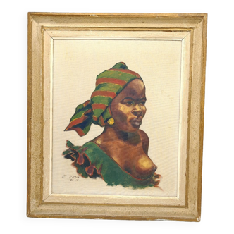 Orientalist portrait of an African woman by stone Alauzun 1950s