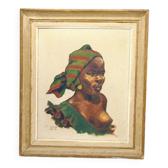 Portrait orientaliste d'une femme africaine de pierre Alauzun années 50