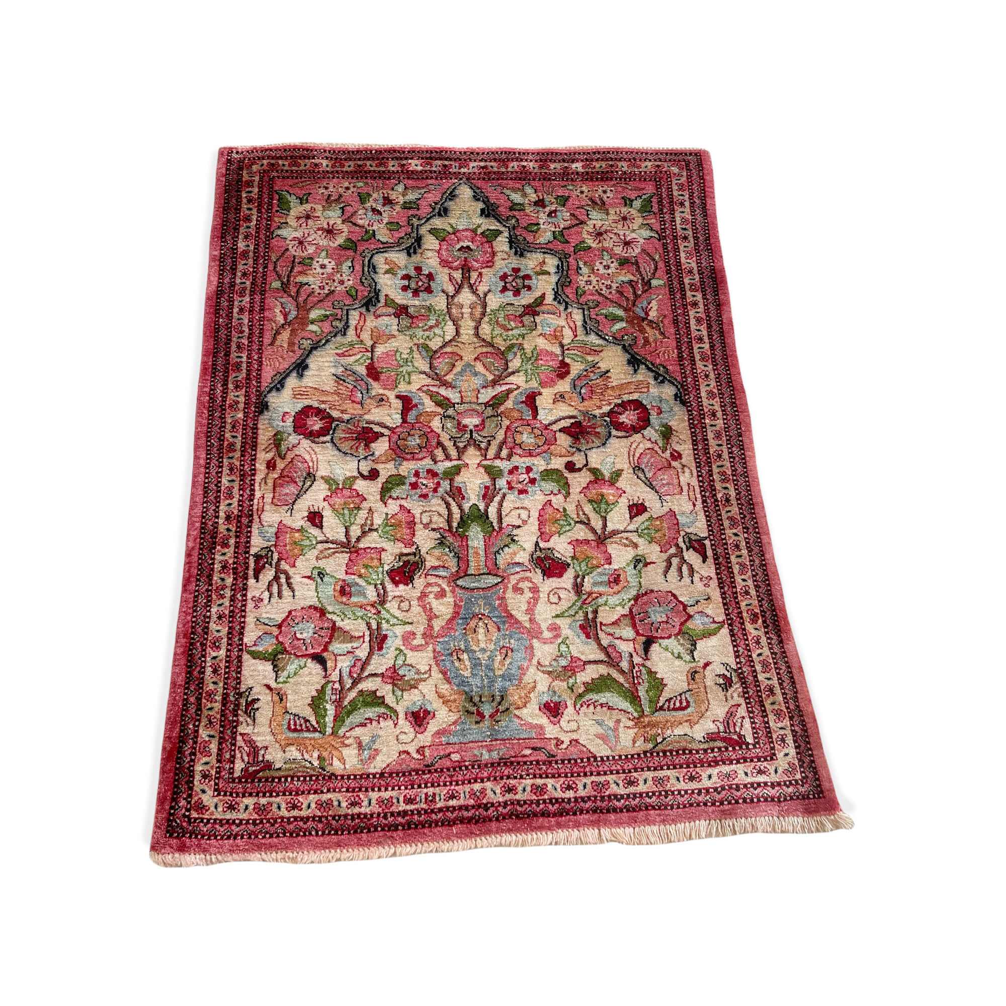 Antique Persian Qum Silk Rug, 77 x 57 cm