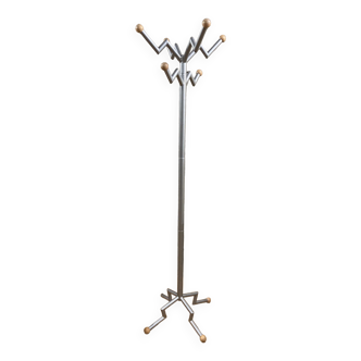 Portemanteau sur pied en metal et bois 1980 1990