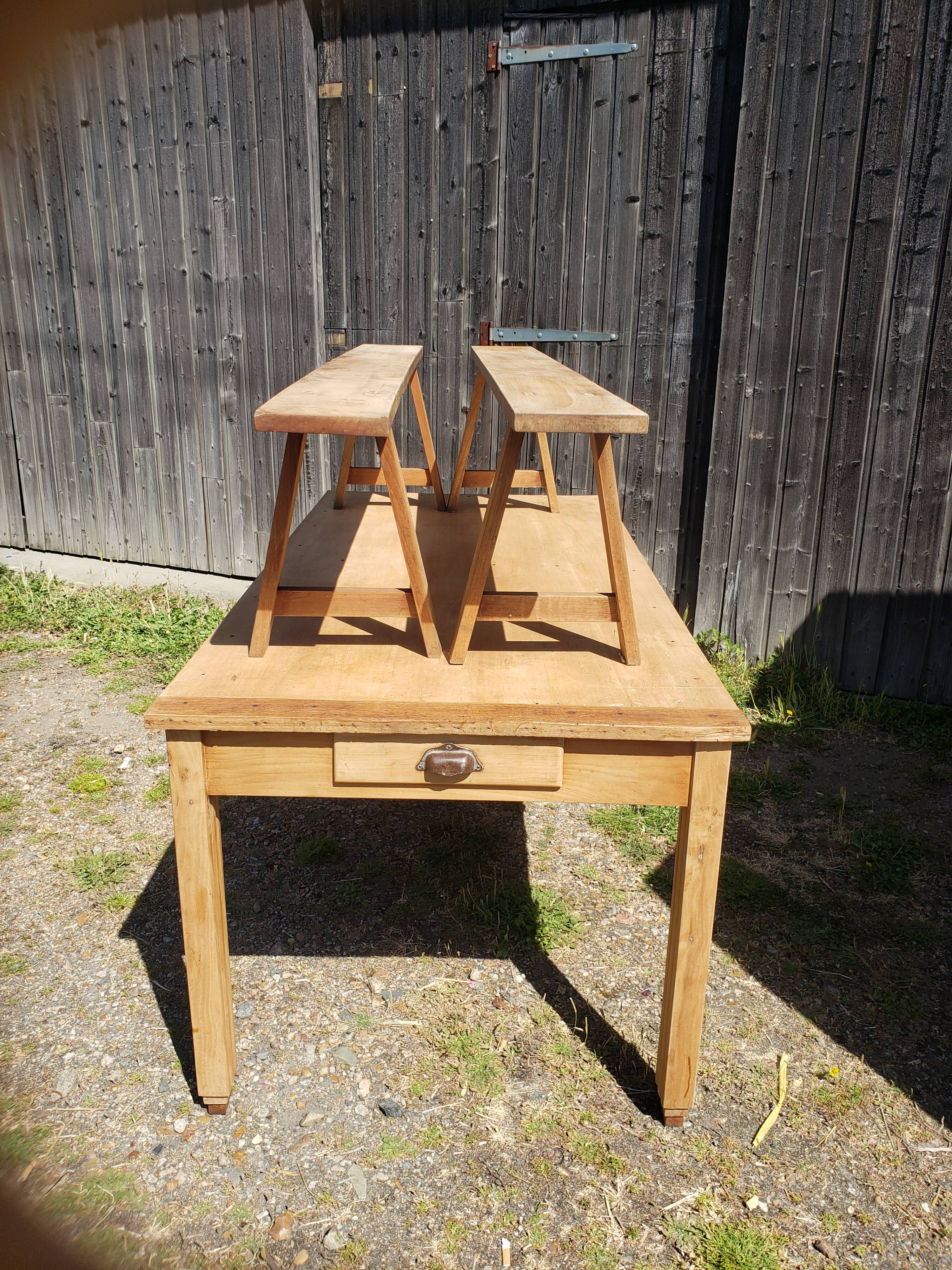 Farm table with pair of benches