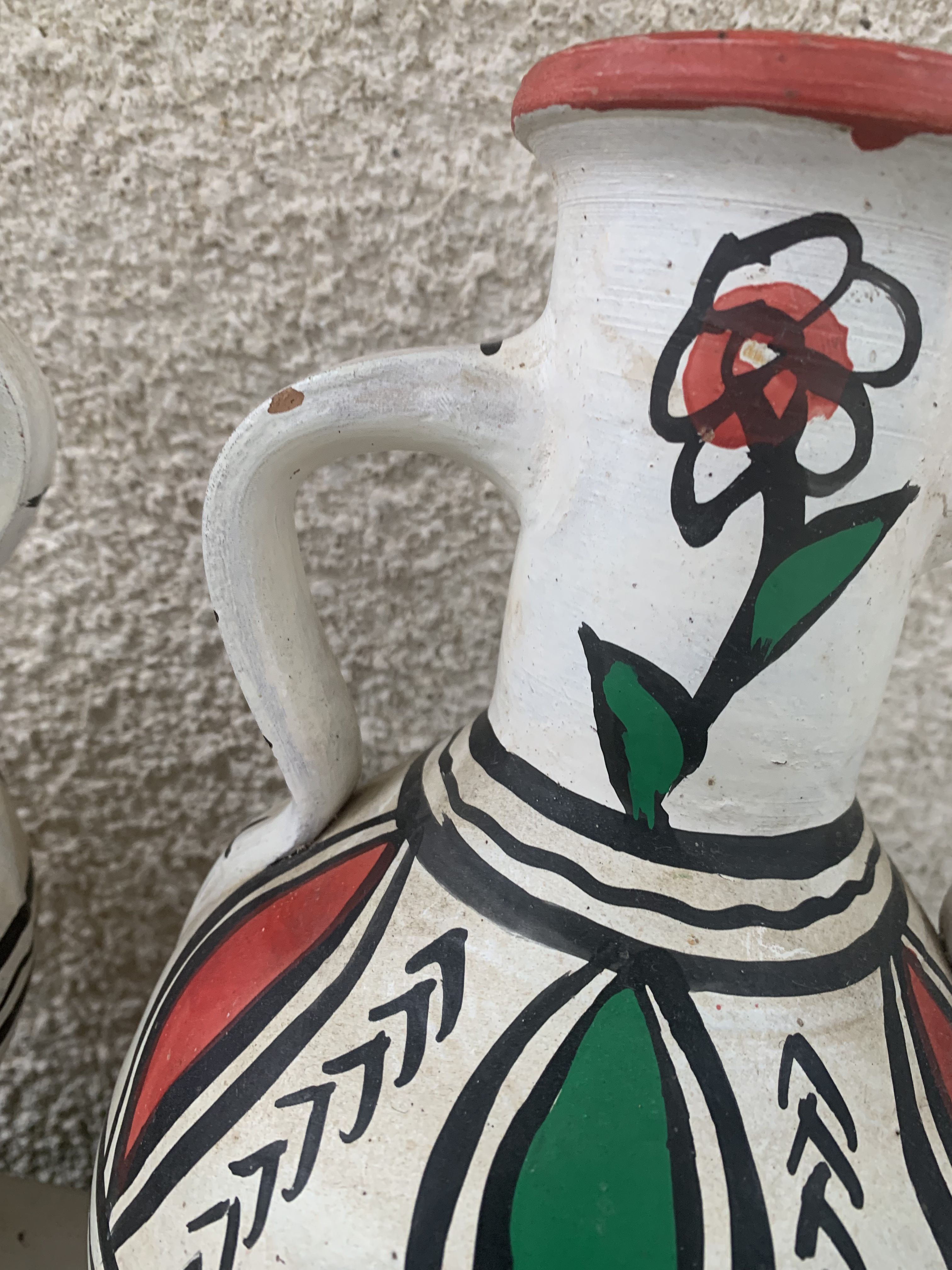 Pair of amphora vase, vintage artisanal and oriental pottery